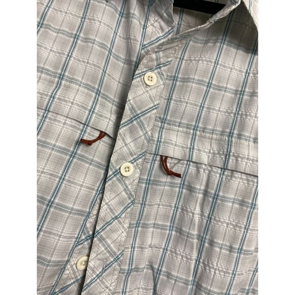 Simms Fishing Products Mens Short Sleeve Button Up Plaid Shirt size Medium Nylon - Picture 10 of 16